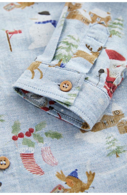 Shop Next Kids' Santa Print Cotton Button-up Shirt In Blue