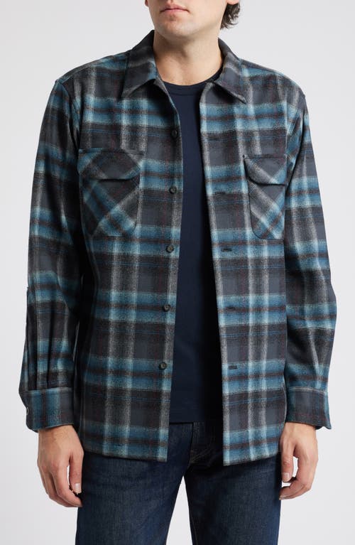 Pendleton Board Plaid Wool Flannel Shirt in Grey Mix/Aqua Plaid 