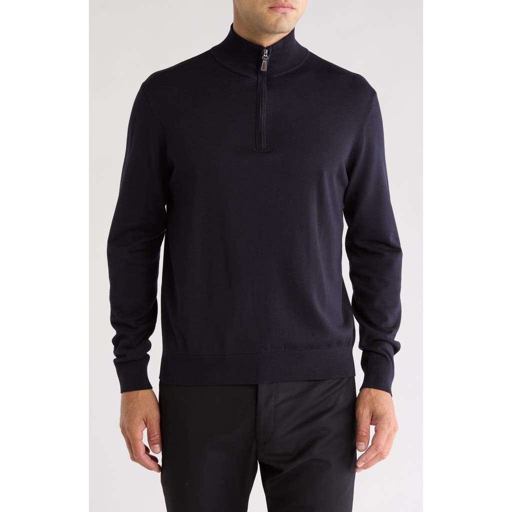 Tom Baine Solid Quarter Zip Pullover In Navy