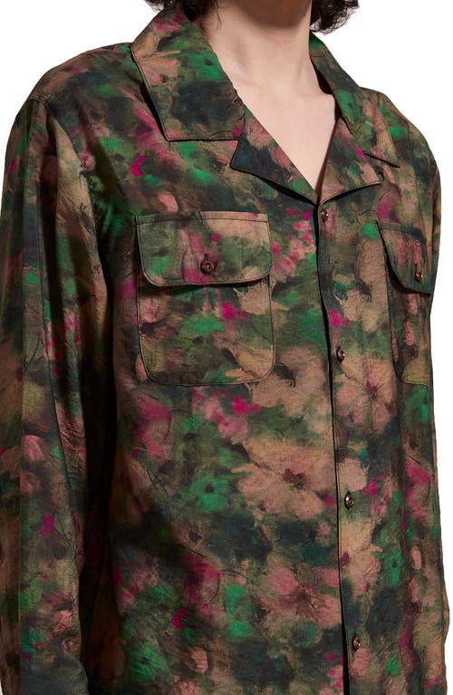 Shop Found Charlot Floral Long Sleeve Camp Shirt In Green Multi