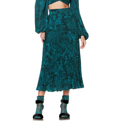 Afrm Dilan Pleated Midi Skirt, Blue/green