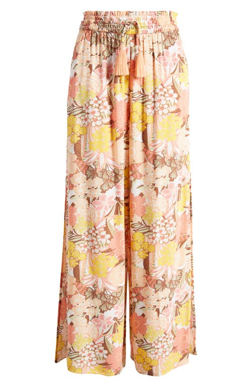 Shop Roxy Tropical Rhythm Wide Leg Drawstring Waist Pants In White Viva La Vida