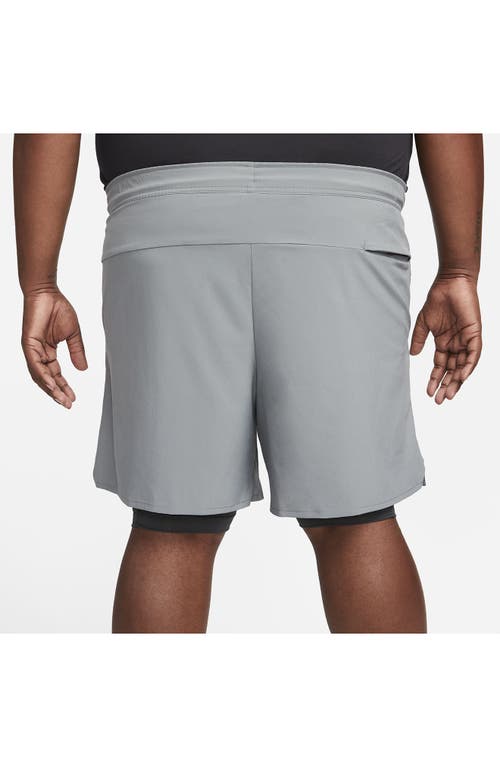 Shop Nike Dri-fit Unlimited 2-in-1 Versatile Shorts In Dark Smoke Grey/black