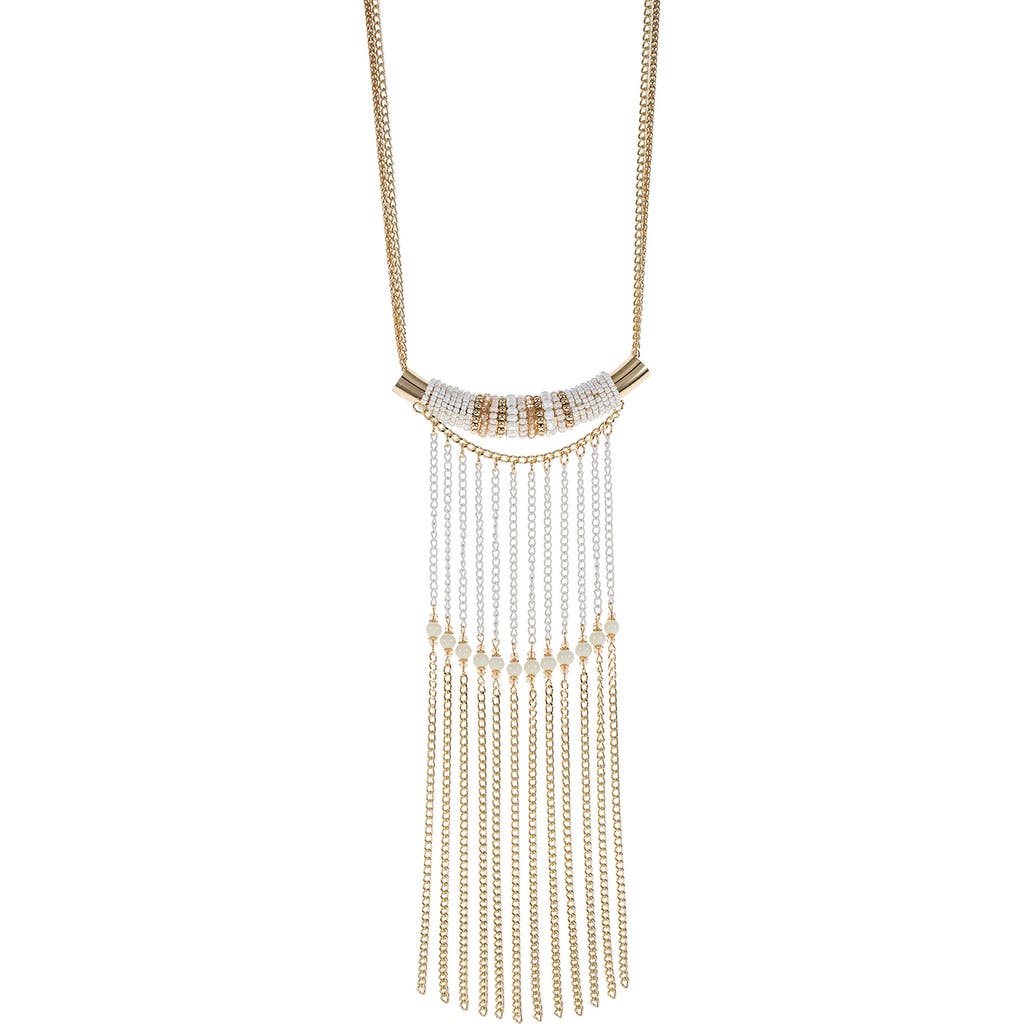 Shop Jardin Beaded Wrapped Curve Fringe Necklace In White/gold