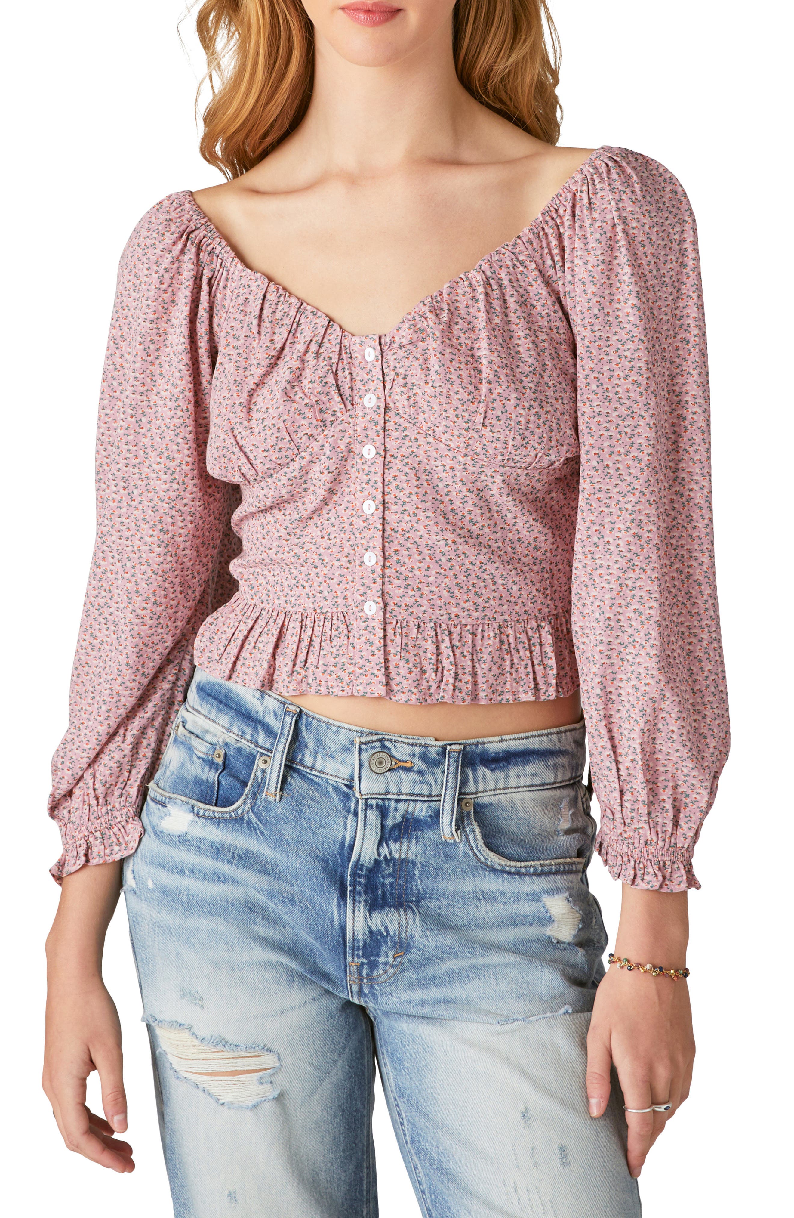 Lucky Brand Maglia Donna Oversize In Cotone 100% Con Bottoni Sul Retro, Top Ampio E Comodo