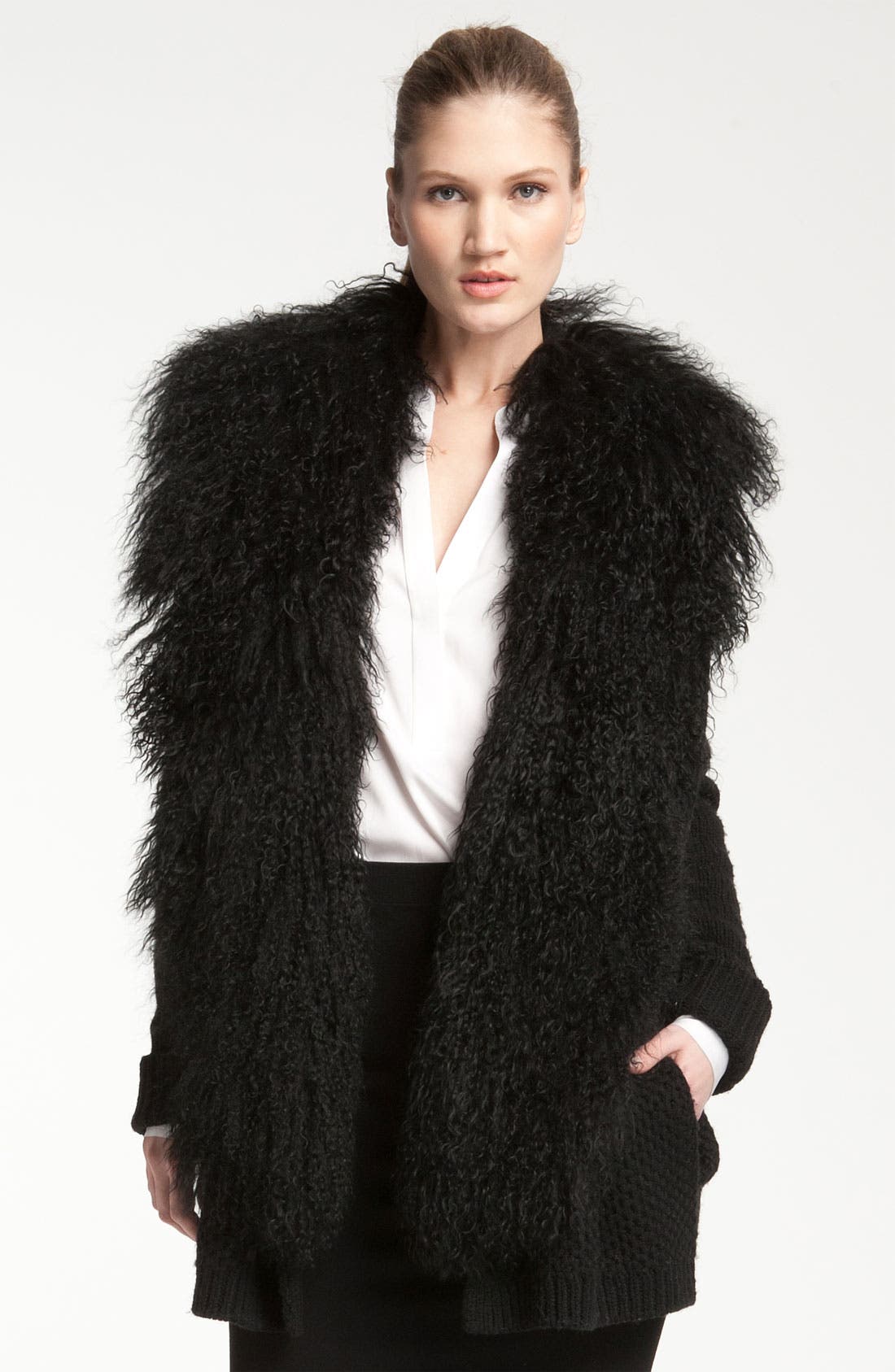 Vince Genuine Sheep Fur Collar Cardigan Nordstrom