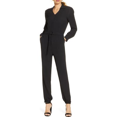 Fraiche By J Utility Long Sleeve Jumpsuit, Black