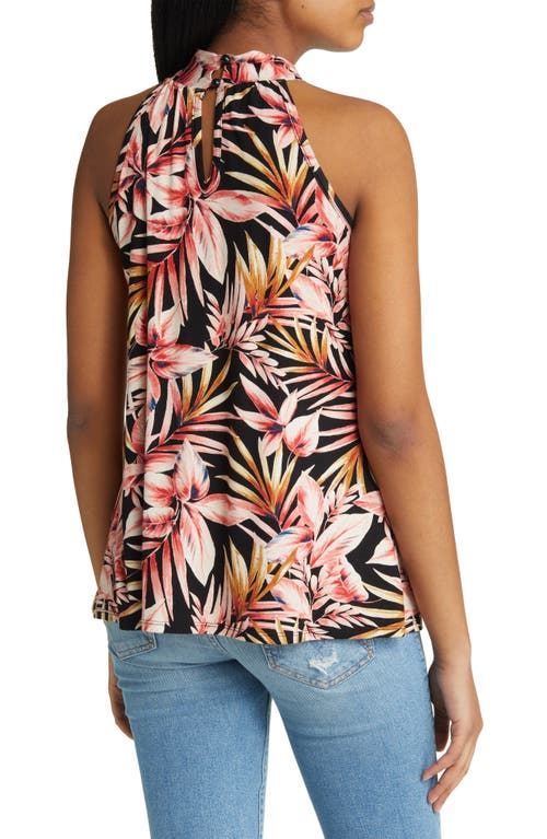 Shop Loveappella Palm Print Cutout Mock Neck Halter Top In Black/marsala