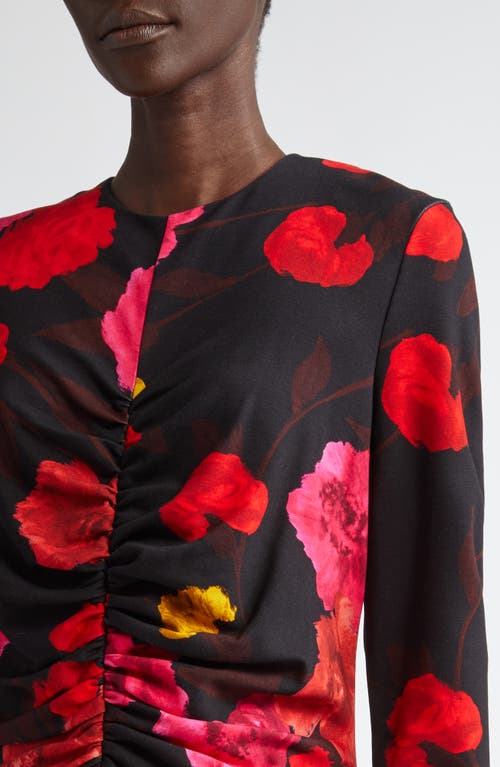 Shop Erdem Floral Long Sleeve Stretch Jersey Midi Dress In Black/red Multi