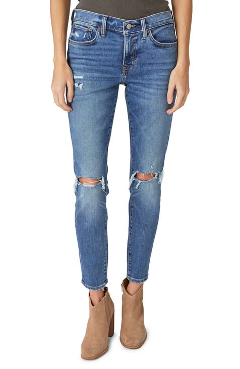 Lucky Brand Jeans Womens 8 Blue Ankle Mom Drew Crop Raw Hem High