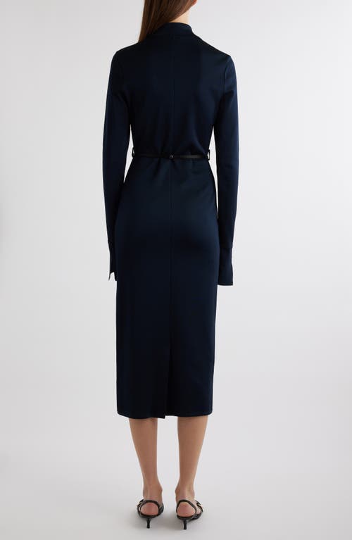 Shop Givenchy Bow Belt Long Sleeve Midi Shirtdress In Navy