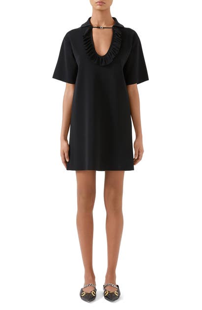 GUCCI SQUARE-G BUCKLE RUFFLE NECK MINIDRESS,623506XKBDI