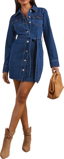 VICI Collection Joanne Long Sleeve Denim Mini Shirtdress Nordstrom