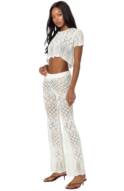 Edikted Fable Mixed Open Stitch Cotton Blend Pants In Cream