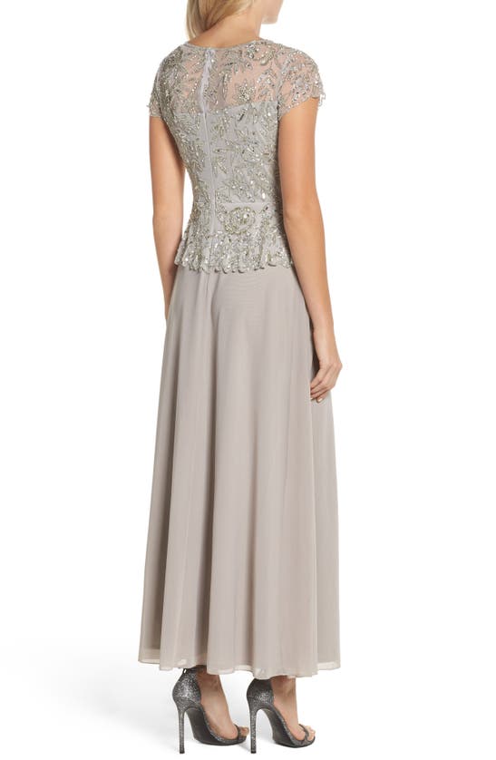 Shop Pisarro Nights Beaded Mesh Mock Two-piece Gown In Silver