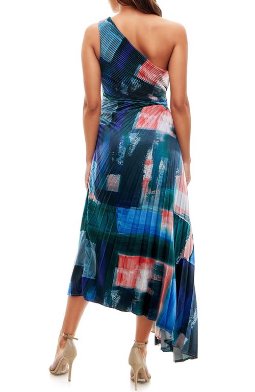 Shop Socialite Print Asymmetric Hem Pleated Maxi Dress In Navy Abstract Colorblock