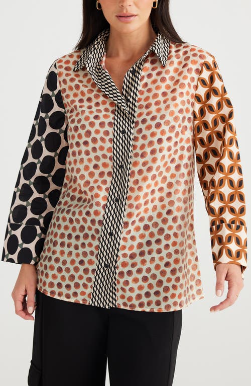 Brave+True Lucy Print Colorblock Button-Up Shirt in Gingerbread 