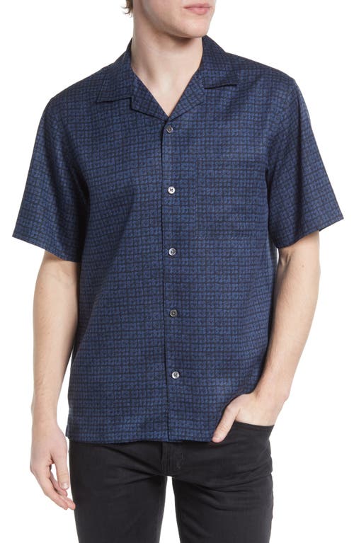 Shop Theory Noll Geo Print Short Sleeve Button-up Camp Shirt In Baltic/sargasso