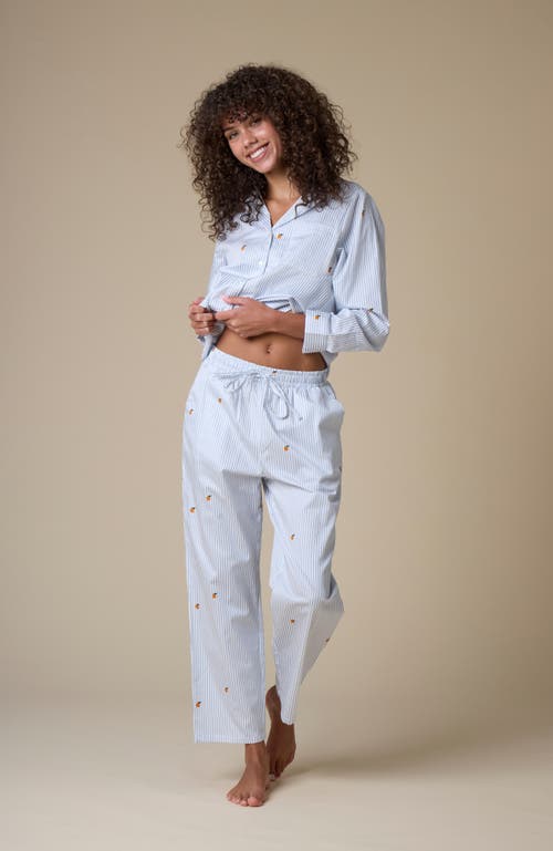 Shop Noon Cotton Pajama Pants In Blue Stripe/citrus