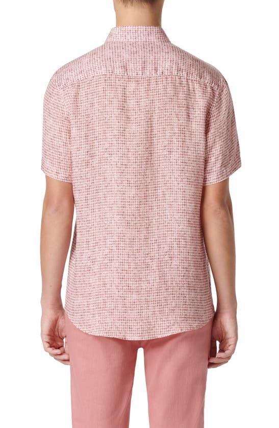 Shop Bugatchi Orson Houndstooth Short Sleeve Linen Button-up Shirt In Dusty Pink
