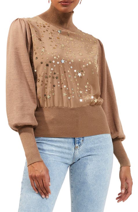 Macey Beaded Star Turtleneck Sweater