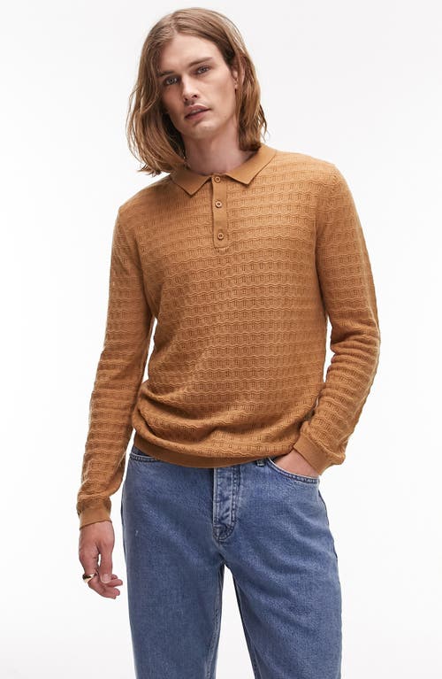 Pointelle Zigzag Polo Sweater in Brown