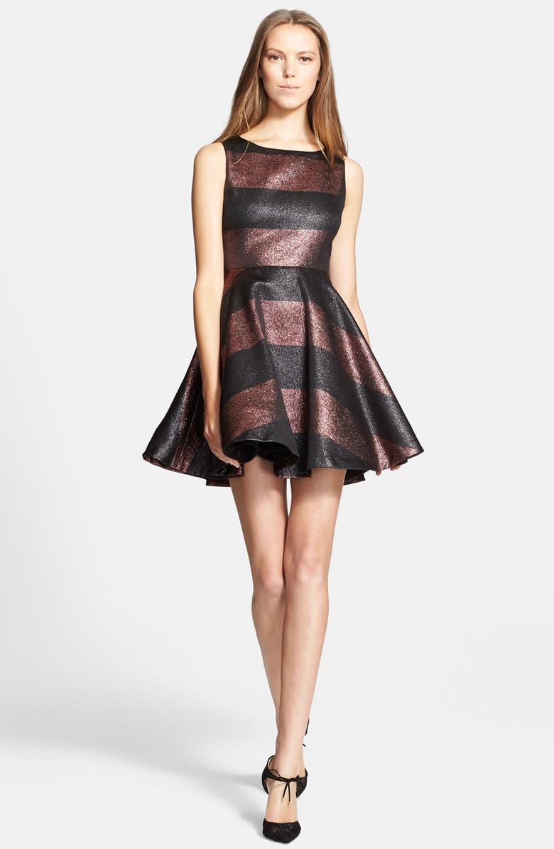 Alice + Olivia 'Foss' Metallic Stripe Fit & Flare Dress | Nordstrom