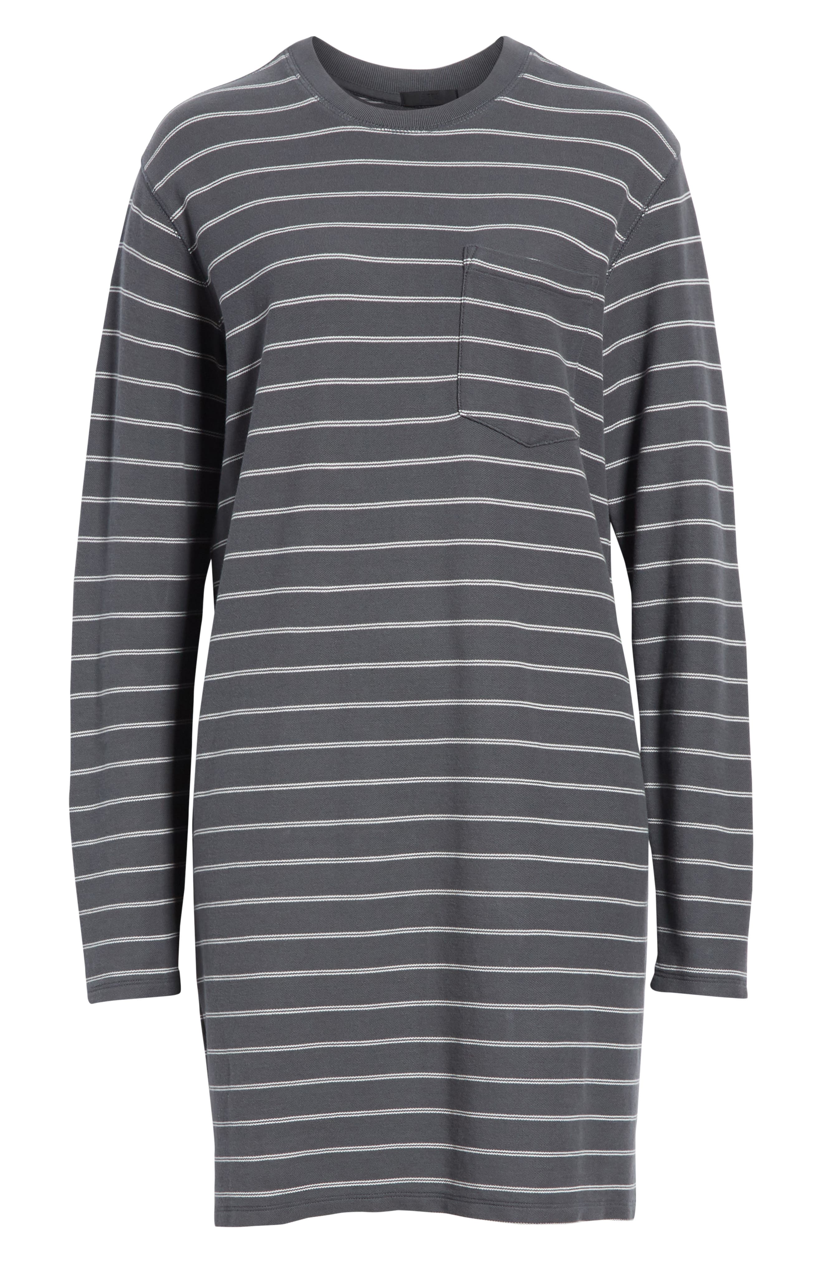 Atm Anthony Thomas Melillo Striped Long Sleeve Pique T-shirt Dress In Asphalt/ Stone Stripe