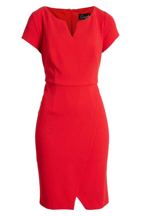 Shop Connected Apparel Notched Sheath Dress In Apple Red