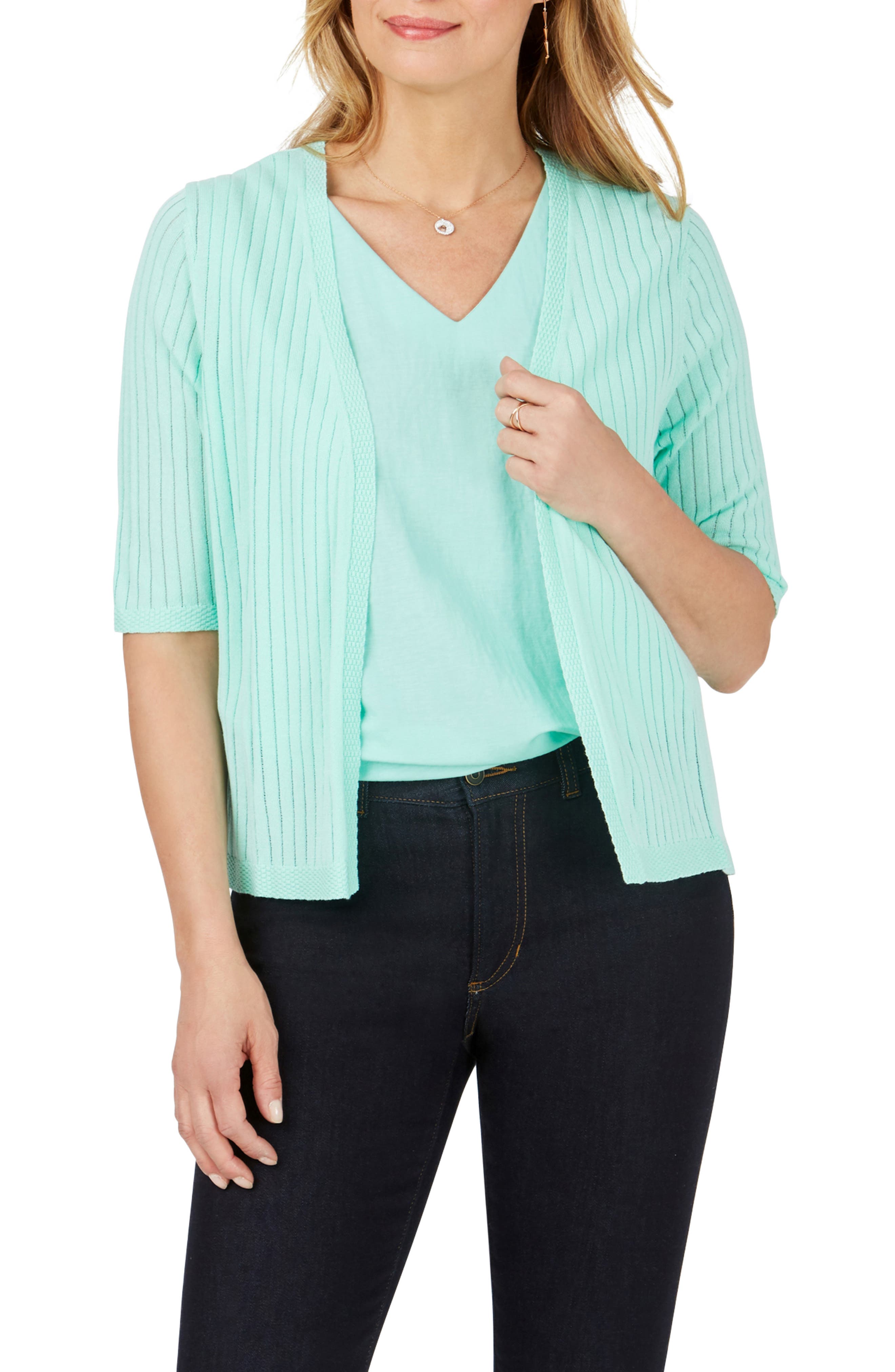 Foxcroft Clarabelle Stripe Stitch Cardigan, Blue/green