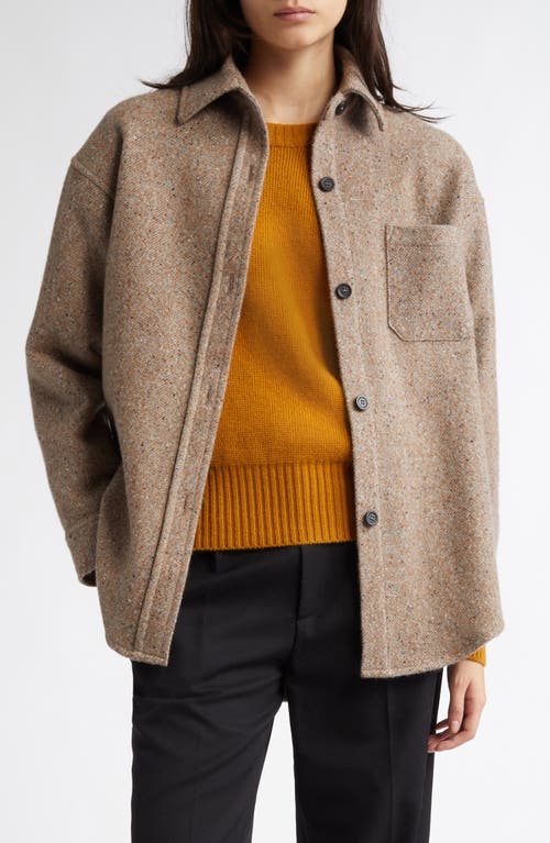Johnstons Of Elgin Oversize Donegal Cashmere & Wool Button-up Shirt In Ochre/ash Herringbone