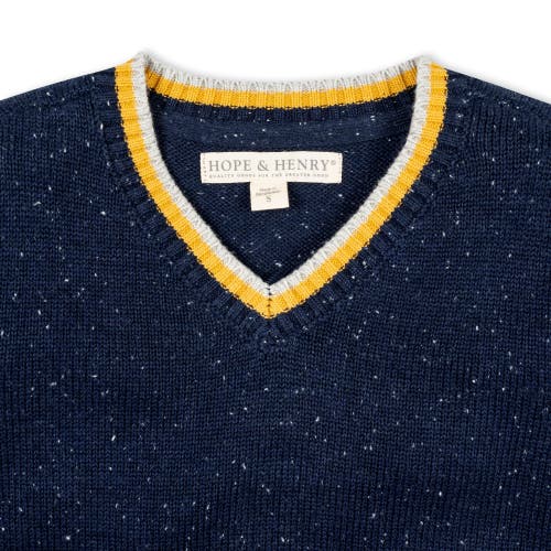 Hope & Henry Baby Boys' Organic V-neck Sweater, Infant In Navy Fleck With Tipping