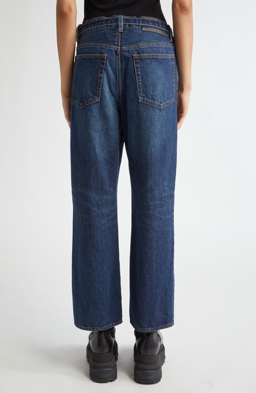 Shop Sacai Belted Crop Bootcut Jeans In Blue