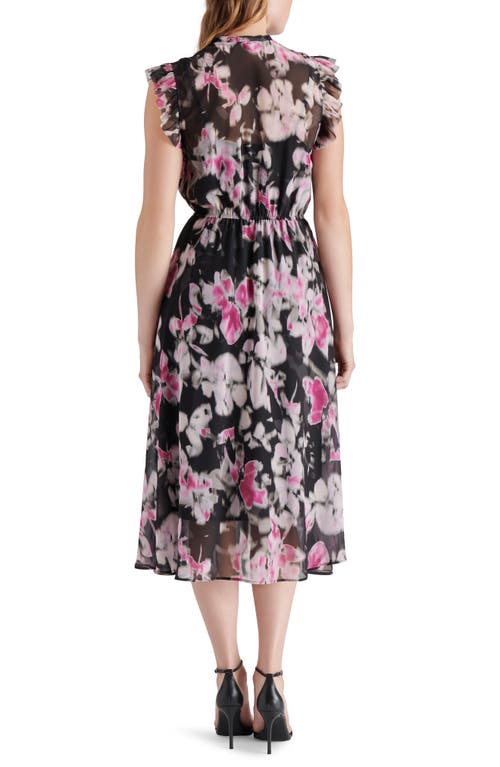 Shop Steve Madden Allegra Floral Ruffle Chiffon Midi Dress In Black Multi