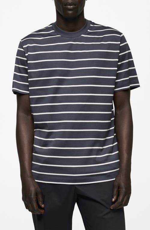 Shop Mango Stripe Cotton T-shirt In Dark Navy