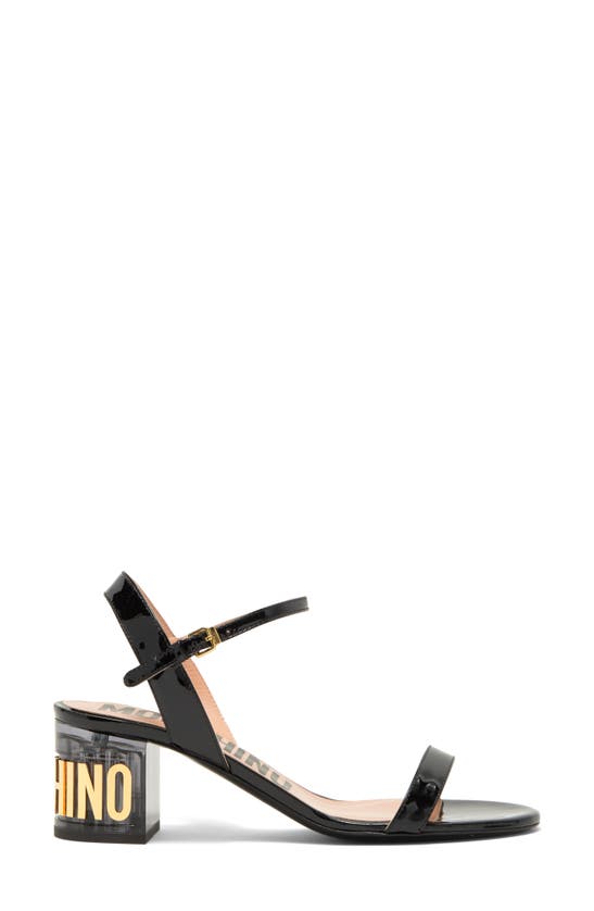 Shop Moschino Patent Faux Leather Sandal In Black