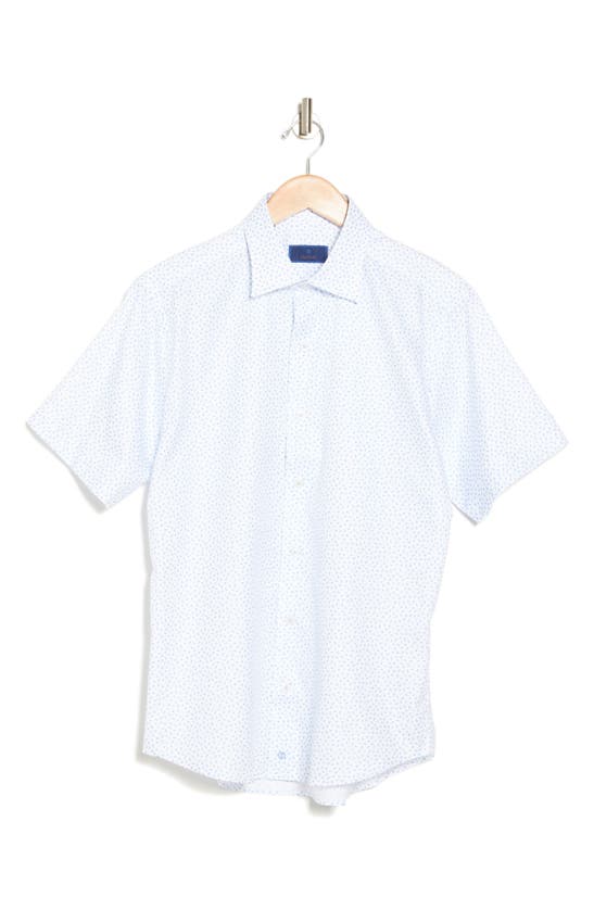 David Donahue Print Cotton Short Sleeve Button-up Shirt In White/ Blue