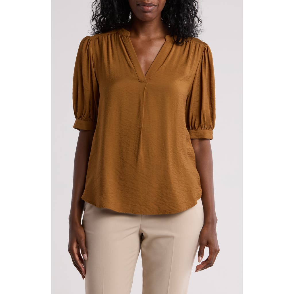 Shop Pleione Textured Tunic Shirt In Caramel