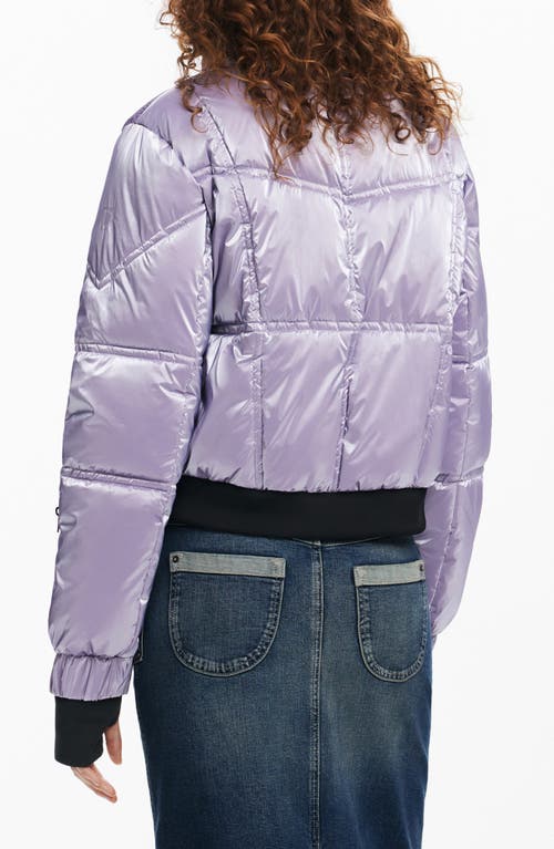 Desigual Metallic Quilted Coat In Purple
