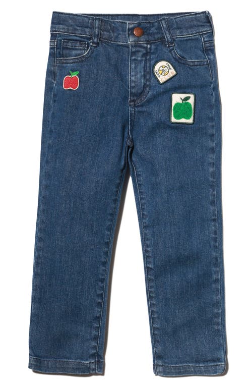 Shop Mon Coeur Kids' Apple Appliqué Denim Jeans In Denim/green