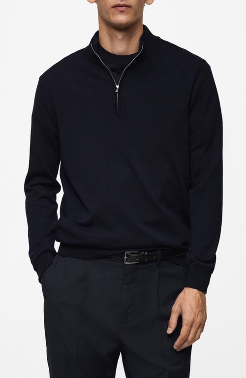 Shop Mango Half Zip Merino Wool Sweater In Dark Navy