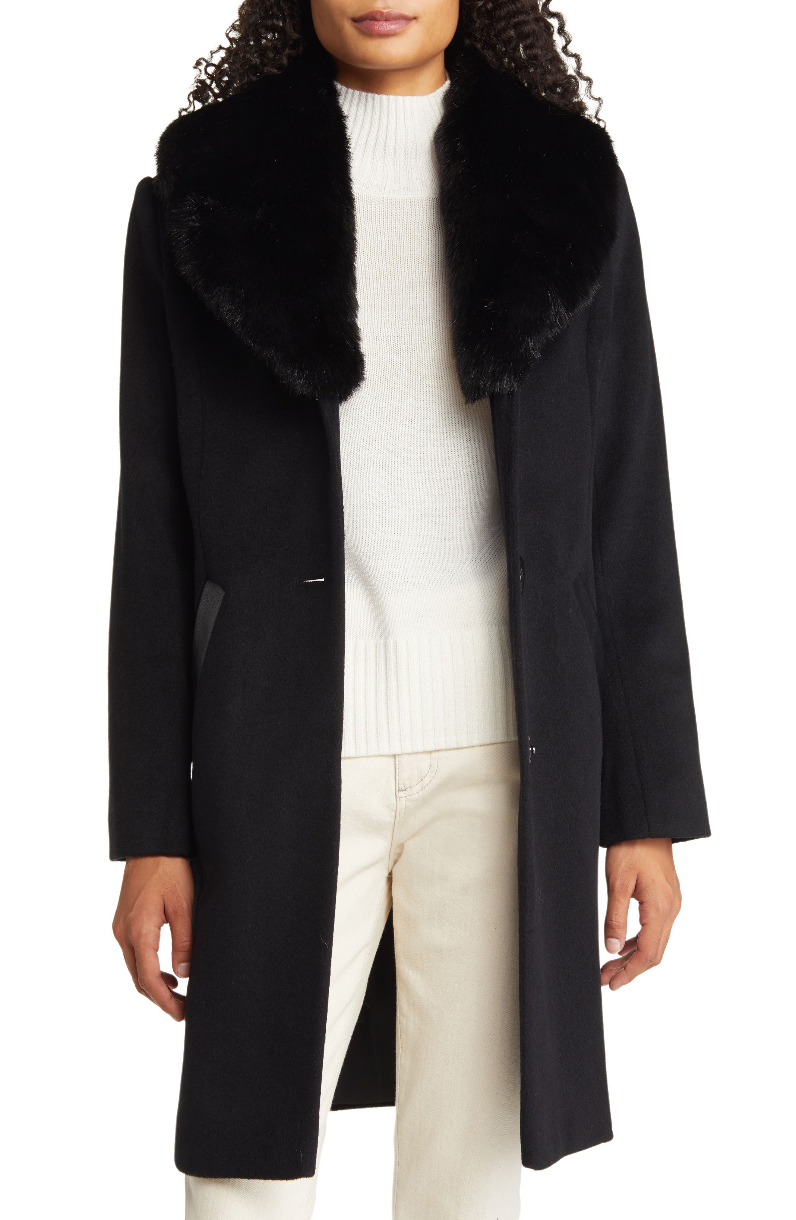 Via Spiga Faux Fur Collar Wool Blend 