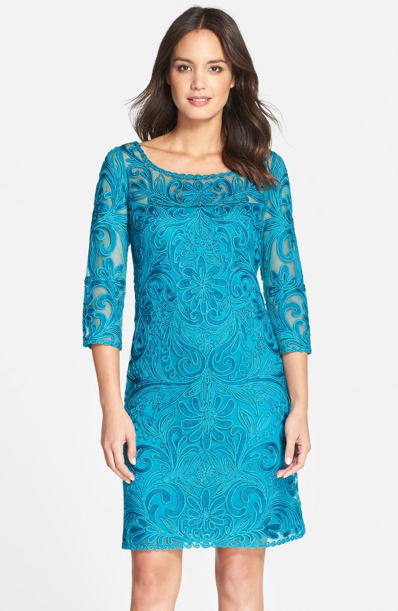 Sue Wong Embroidered Illusion Yoke Mesh A-Line Dress | Nordstrom