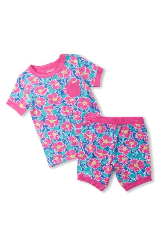 Hatley Kids' Poppy Print Fitted Two-piece Short Pajamas In Blue