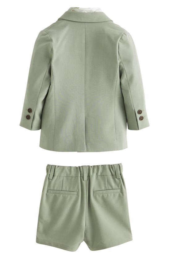 Shop Next Kids' Short Sleeve Button-up Shirt, Blazer & Shorts Suit Set In Green