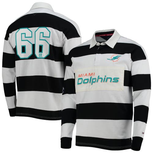 UPC 195195409445 product image for Men's Tommy Hilfiger Black/White Miami Dolphins Varsity Stripe Rugby Long Sleeve | upcitemdb.com