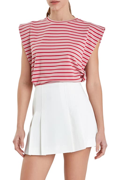 English Factory Stripe Extended Shoulder T-shirt In Pink/red