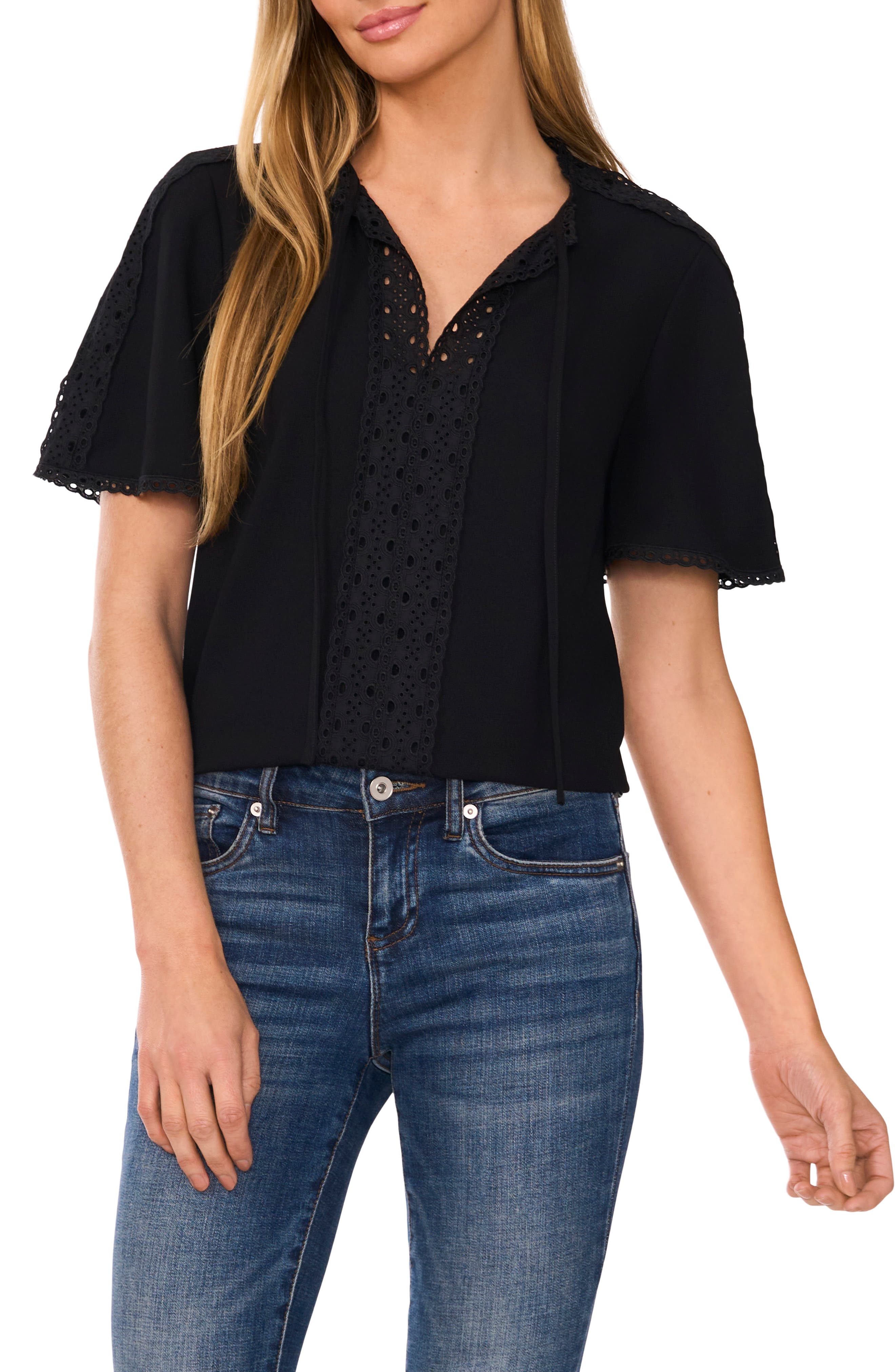 cece embroidered puff sleeve top