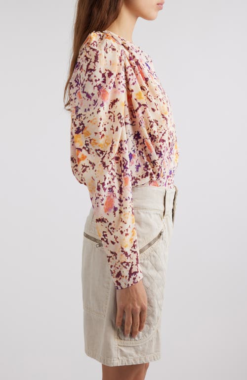 Isabel Marant Zarga Abstract Print Stretch Silk Top In Ecru/ Plum