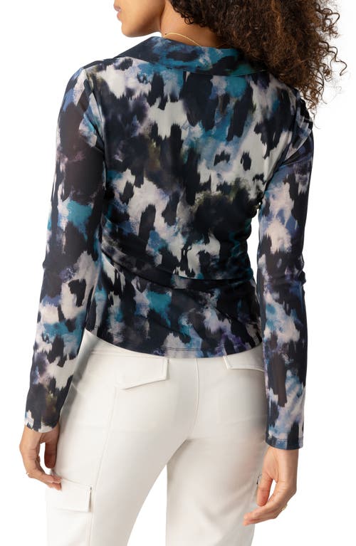 Shop Sanctuary Dreamgirl Print Mesh Button-up Shirt In Midnight Sky